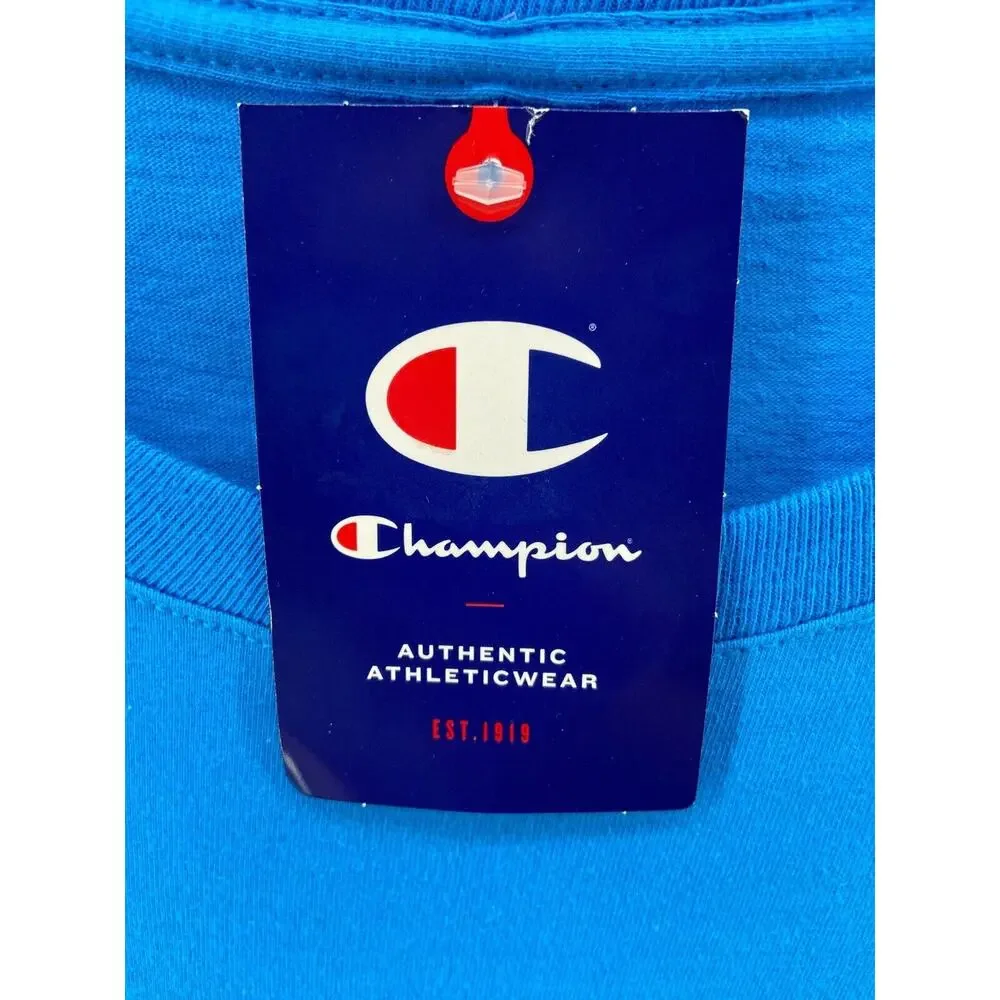 NWT Champion T-Shirt Mens M Blue Classic Graphic Vinyl Record Pullover Crew Neck - Picture 2 of 14